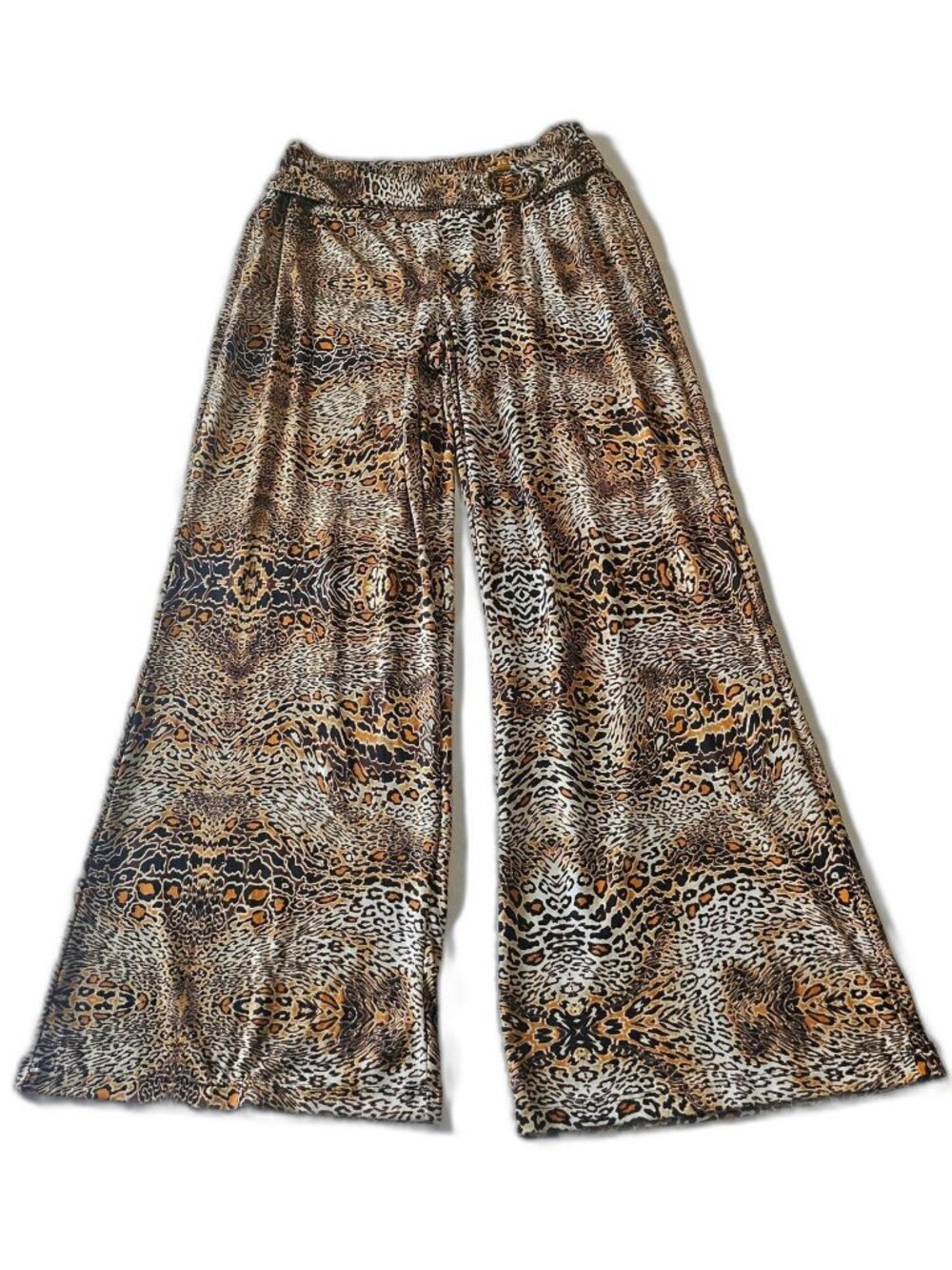 Robert Louis Bold Animal Print Wide Leg Pants Womens M Leopard Cheetah Palazzo - Picture 2 of 10